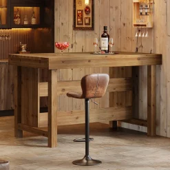 55" Farmhouse Bar Table, 3-Tier Solid Wood Bar Unit with Open Storage Shelves