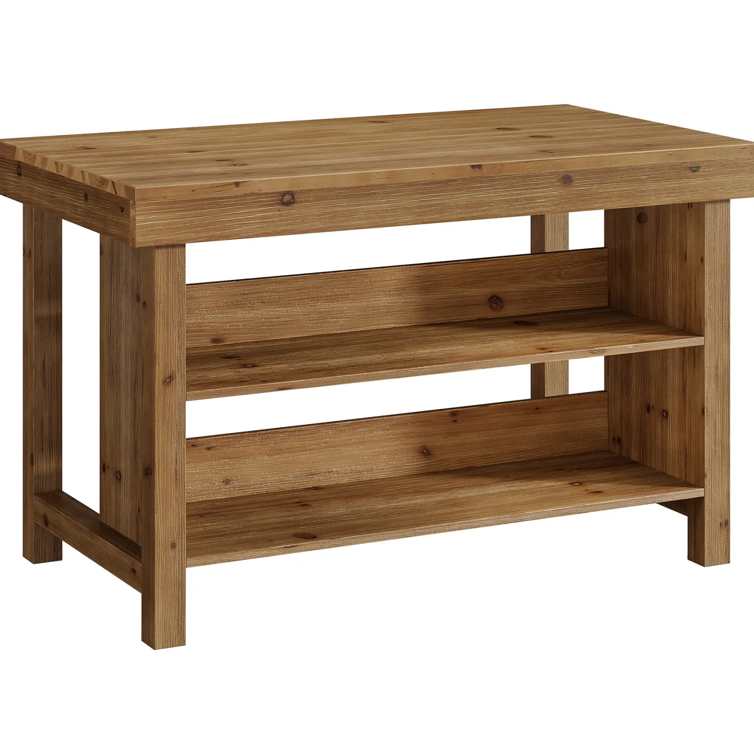 55" Farmhouse Bar Table, 3-Tier Solid Wood Bar Unit with Open Storage Shelves