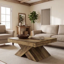 31.5" Farmhouse Coffee Table, Accent Center Table with X-Base for Living Room