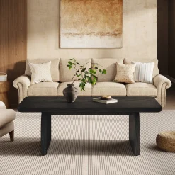 47" Farmhouse Coffee Table, Rectangular Wooden Center Table for Living Room
