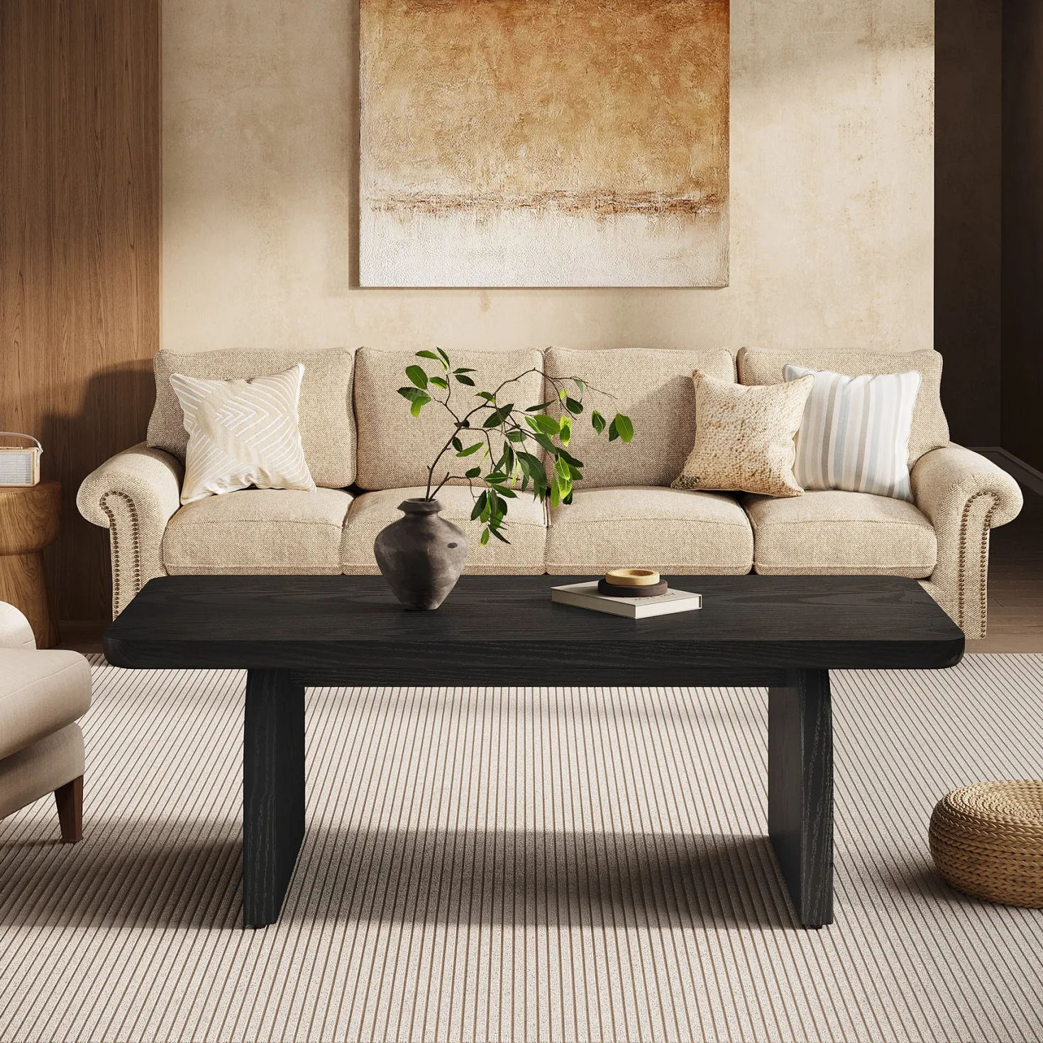 47" Farmhouse Coffee Table, Rectangular Wooden Center Table for Living Room