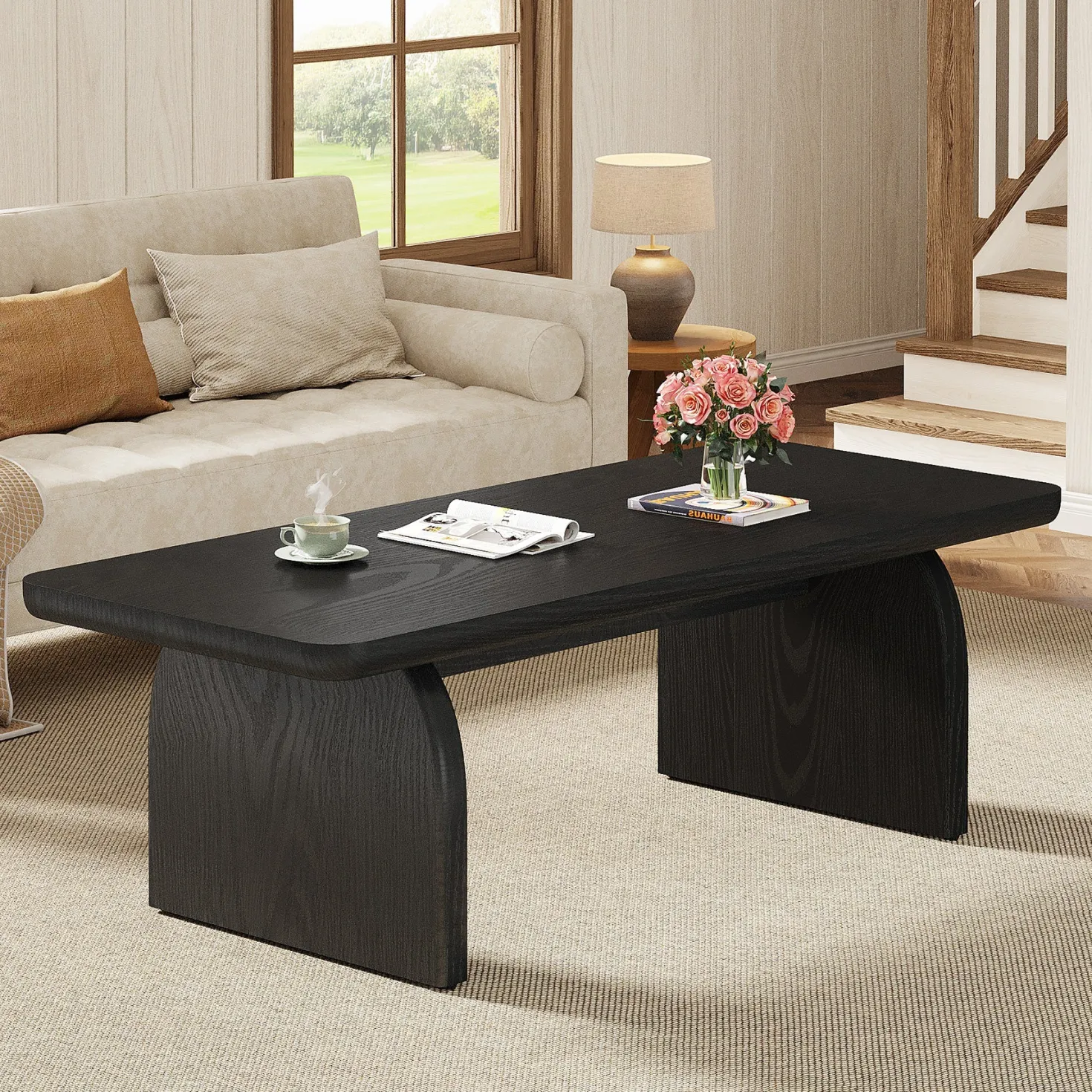 47" Farmhouse Coffee Table, Rectangular Wooden Center Table for Living Room