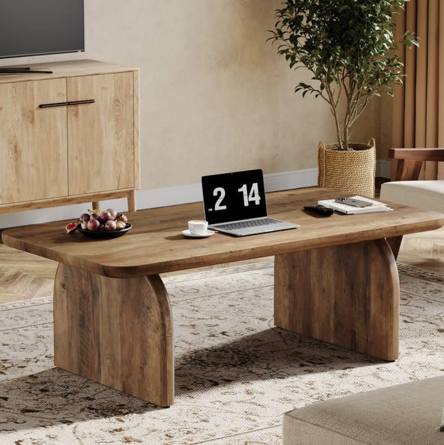 47" Farmhouse Coffee Table, Rectangular Wooden Center Table for Living Room