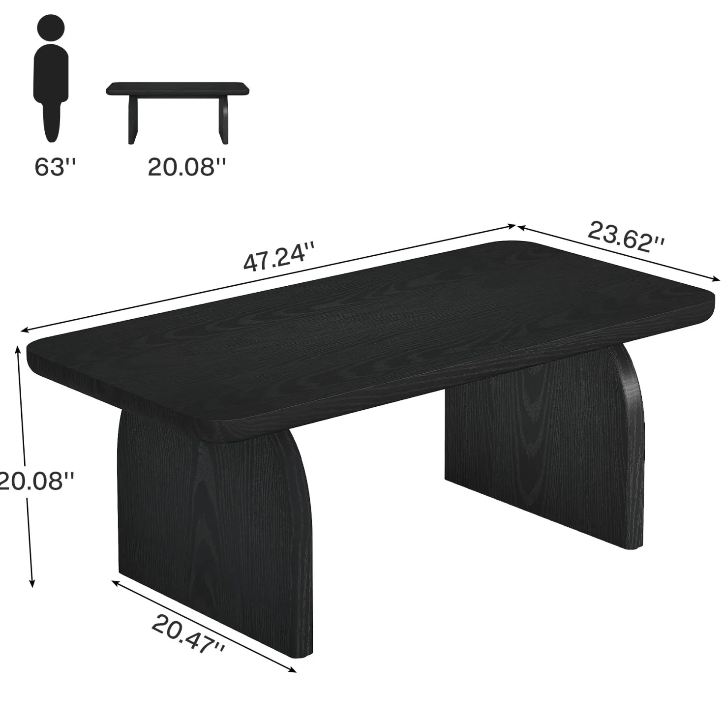 47" Farmhouse Coffee Table, Rectangular Wooden Center Table for Living Room