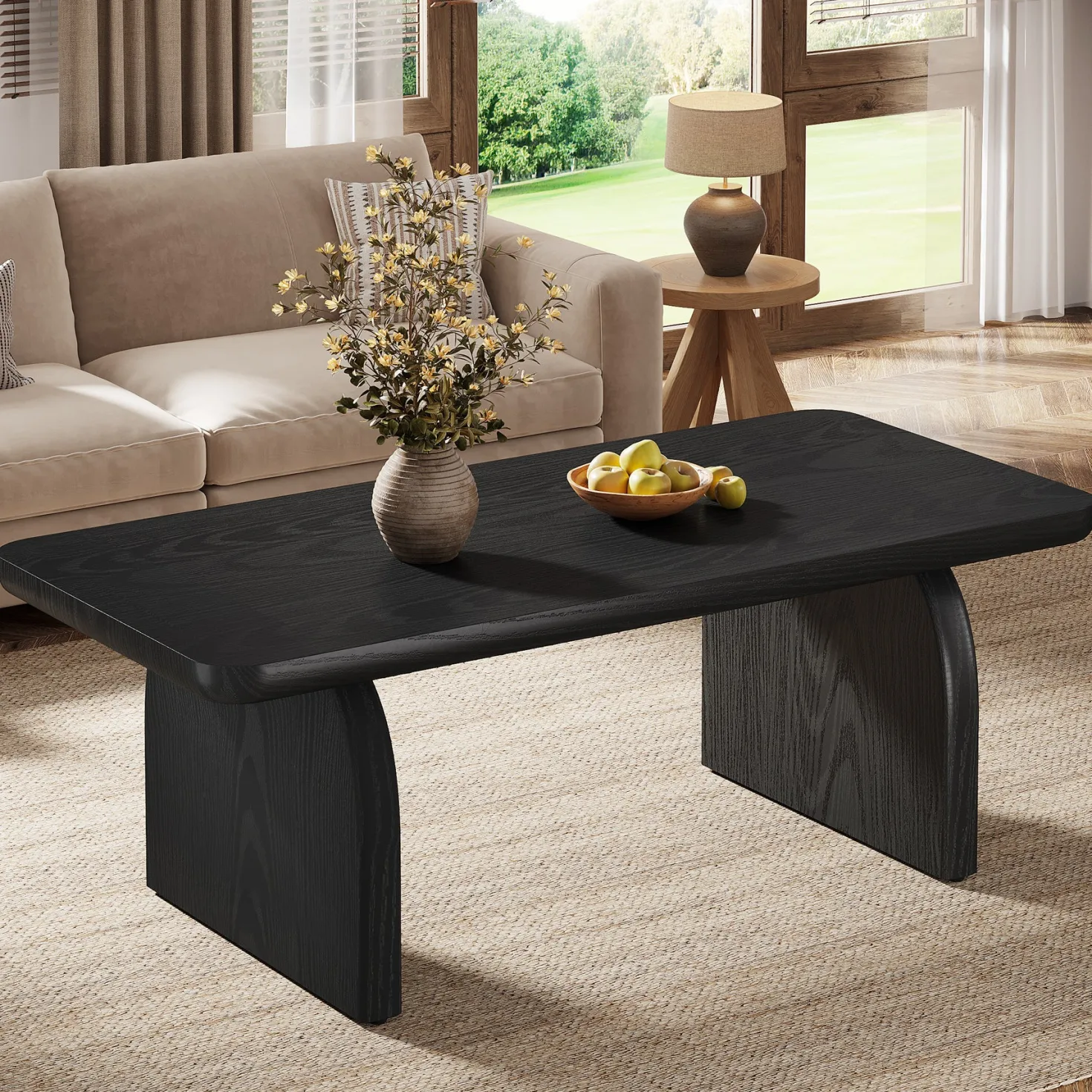 47" Farmhouse Coffee Table, Rectangular Wooden Center Table for Living Room