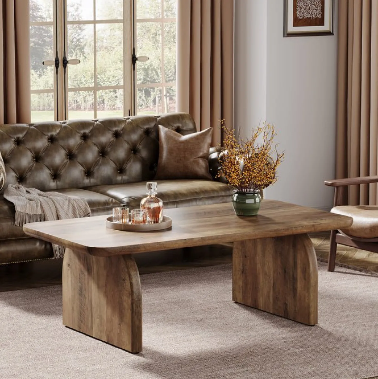47" Farmhouse Coffee Table, Rectangular Wooden Center Table for Living Room