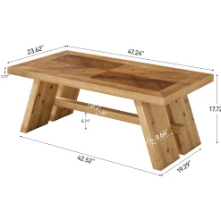 47" Farmhouse Coffee Table, Wood Rectangle Center Table with Geometric Grain Pattern