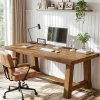 63" Farmhouse Computer Desk, Solid Wood Home Office Desk with Thick Tabletop