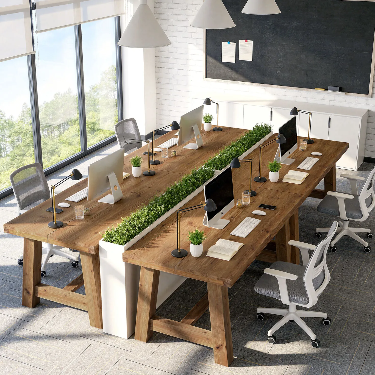 63" Farmhouse Computer Desk, Solid Wood Home Office Desk with Thick Tabletop