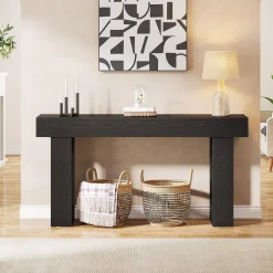 63" Farmhouse Console Table, Long Rectangular Sofa Table for Entryway