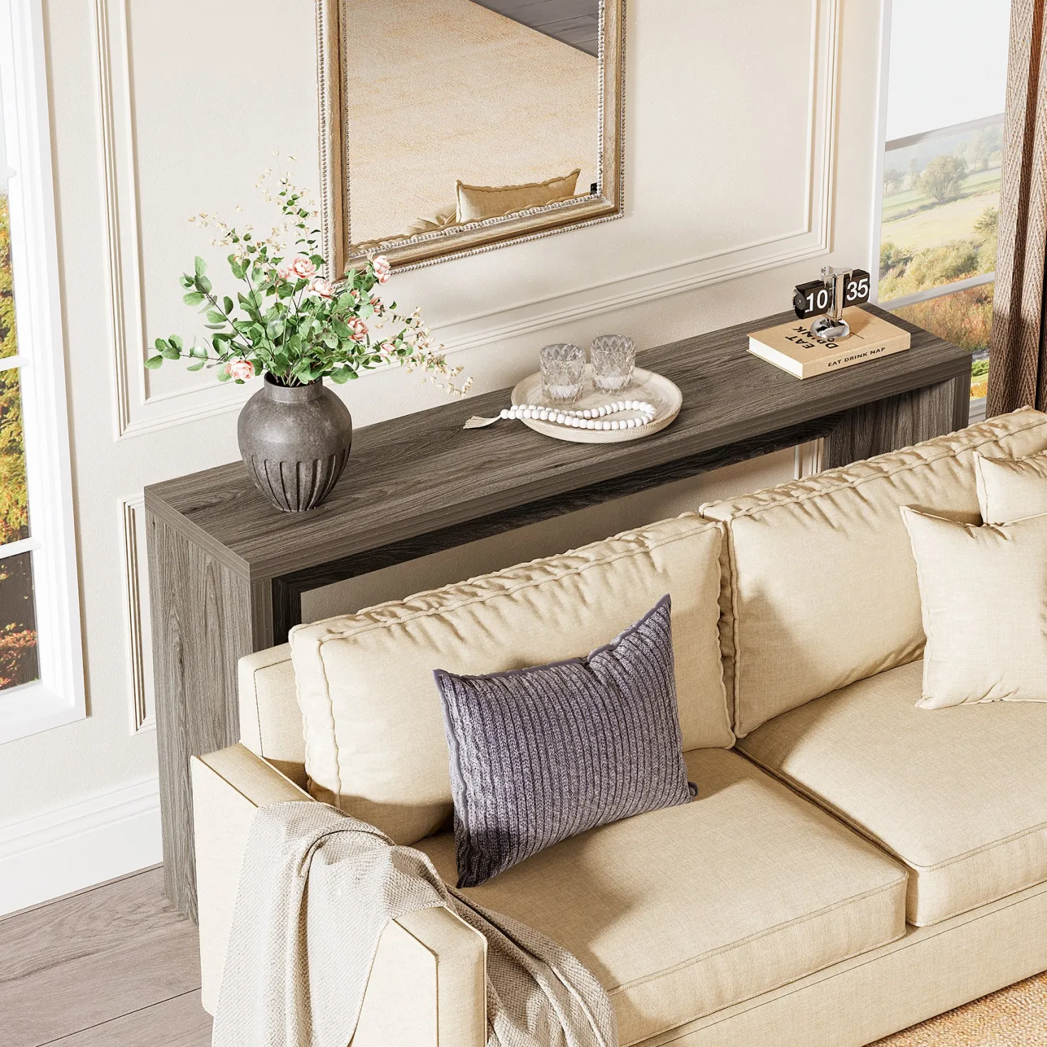 55" Farmhouse Console Table with Storage, Narrow Wooden Entryway Sofa Table for Hallway, Foyer, or Living Room