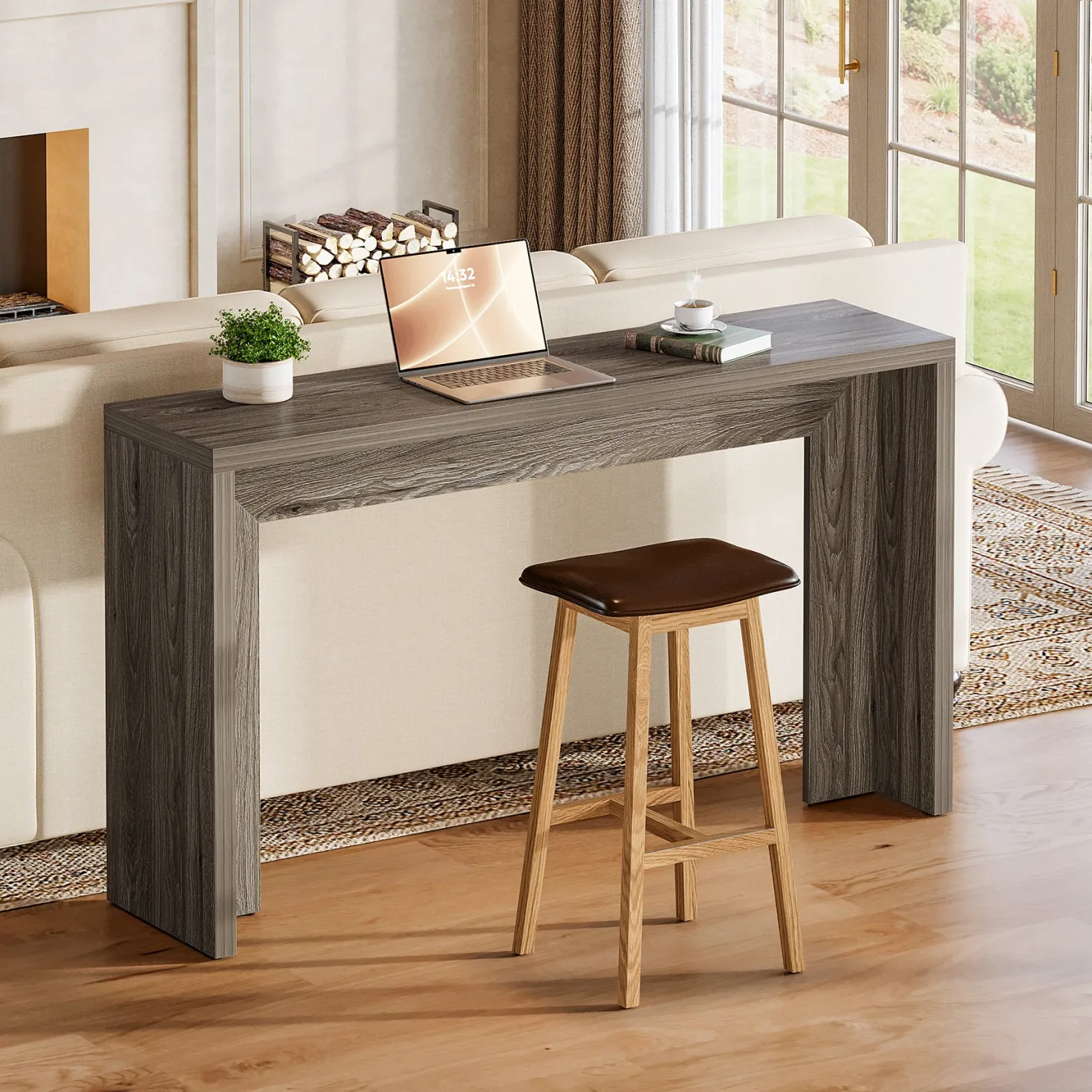 55" Farmhouse Console Table with Storage, Narrow Wooden Entryway Sofa Table for Hallway, Foyer, or Living Room