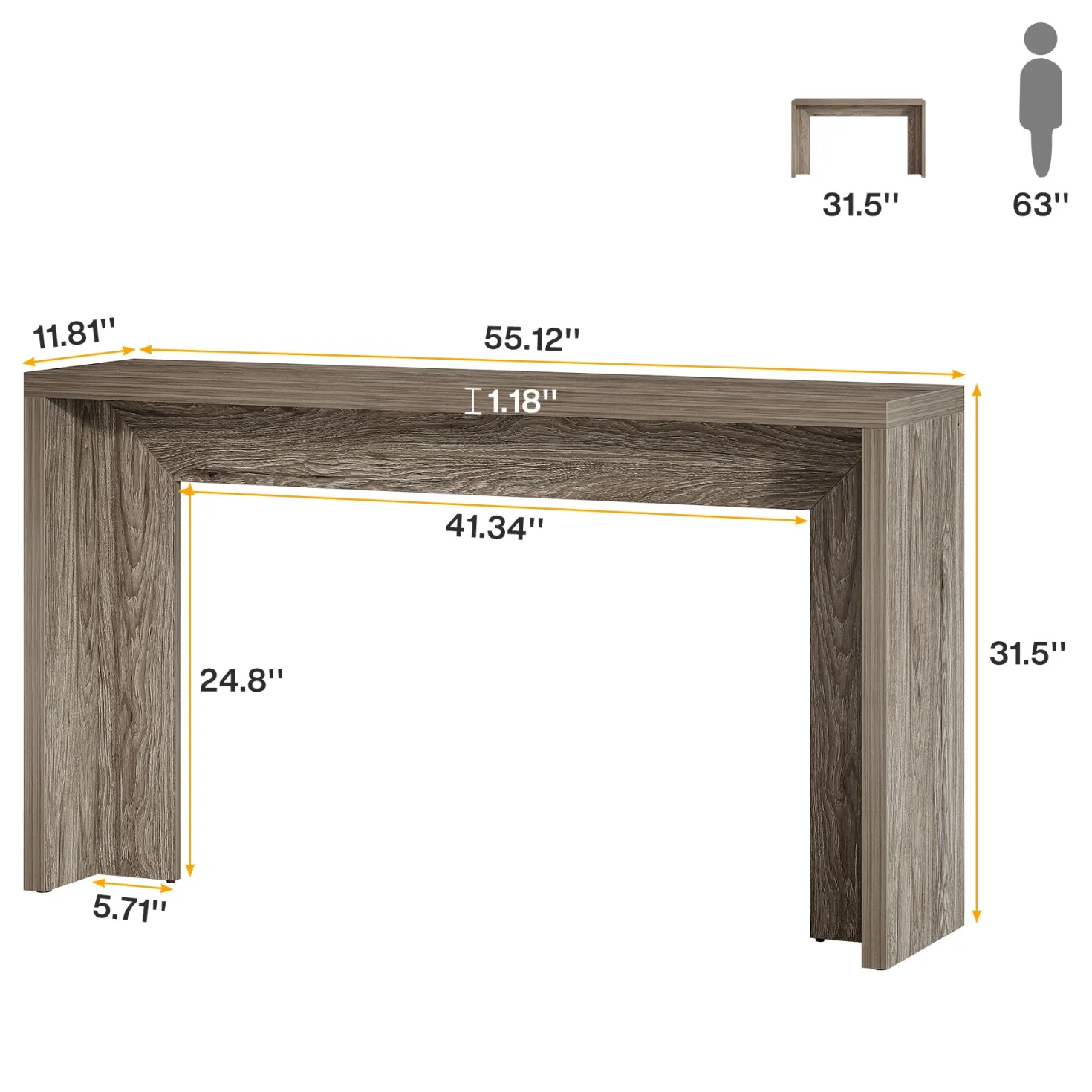 55" Farmhouse Console Table with Storage, Narrow Wooden Entryway Sofa Table for Hallway, Foyer, or Living Room