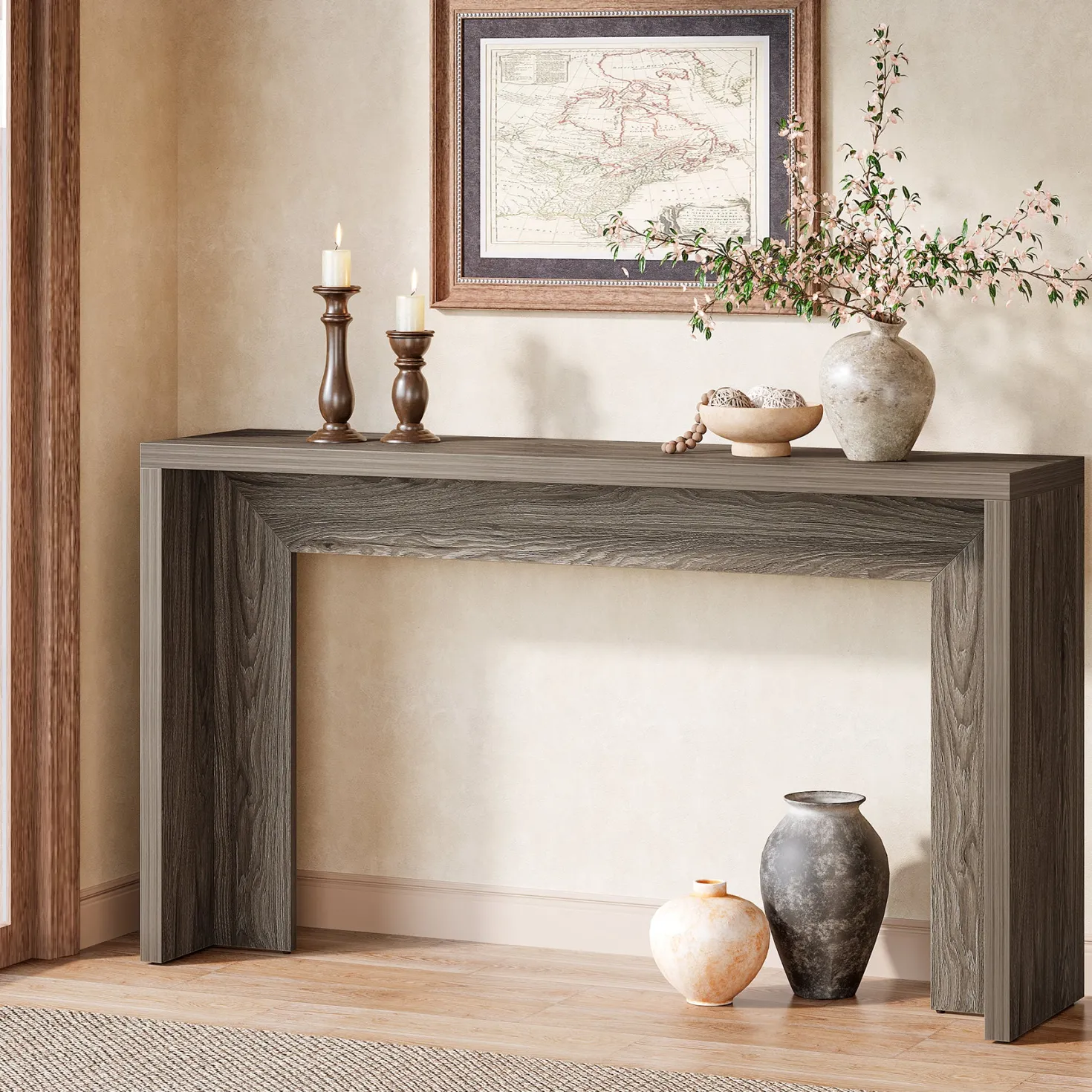 55" Farmhouse Console Table with Storage, Narrow Wooden Entryway Sofa Table for Hallway, Foyer, or Living Room