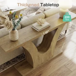 63" Farmhouse Console Table with 2-Tier Storage, Narrow Sofa Table with Curved U-Shape Base