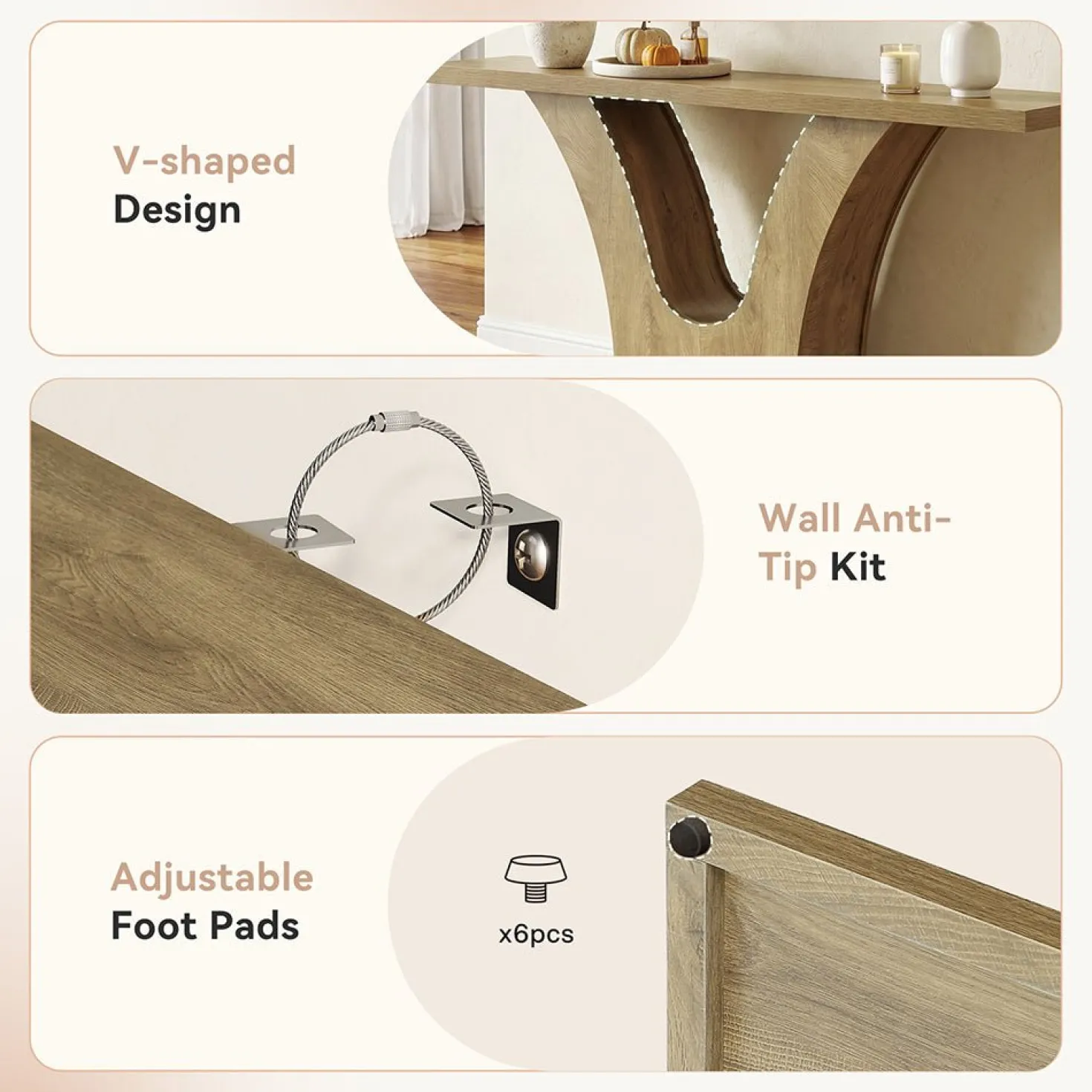 63" Farmhouse Console Table with 2-Tier Storage, Narrow Sofa Table with Curved U-Shape Base