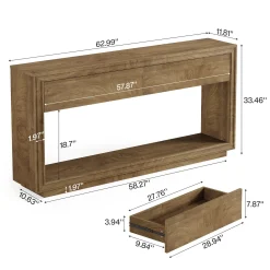 63" Farmhouse Console Table with 2 Drawers and Shelf, Wooden Entryway Sofa Table for Hallway, Foyer, or Behind Couch