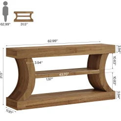 63" Farmhouse Console Table with Storage, Curved Entryway Sofa Table & TV Console with 3-Tier Shelves