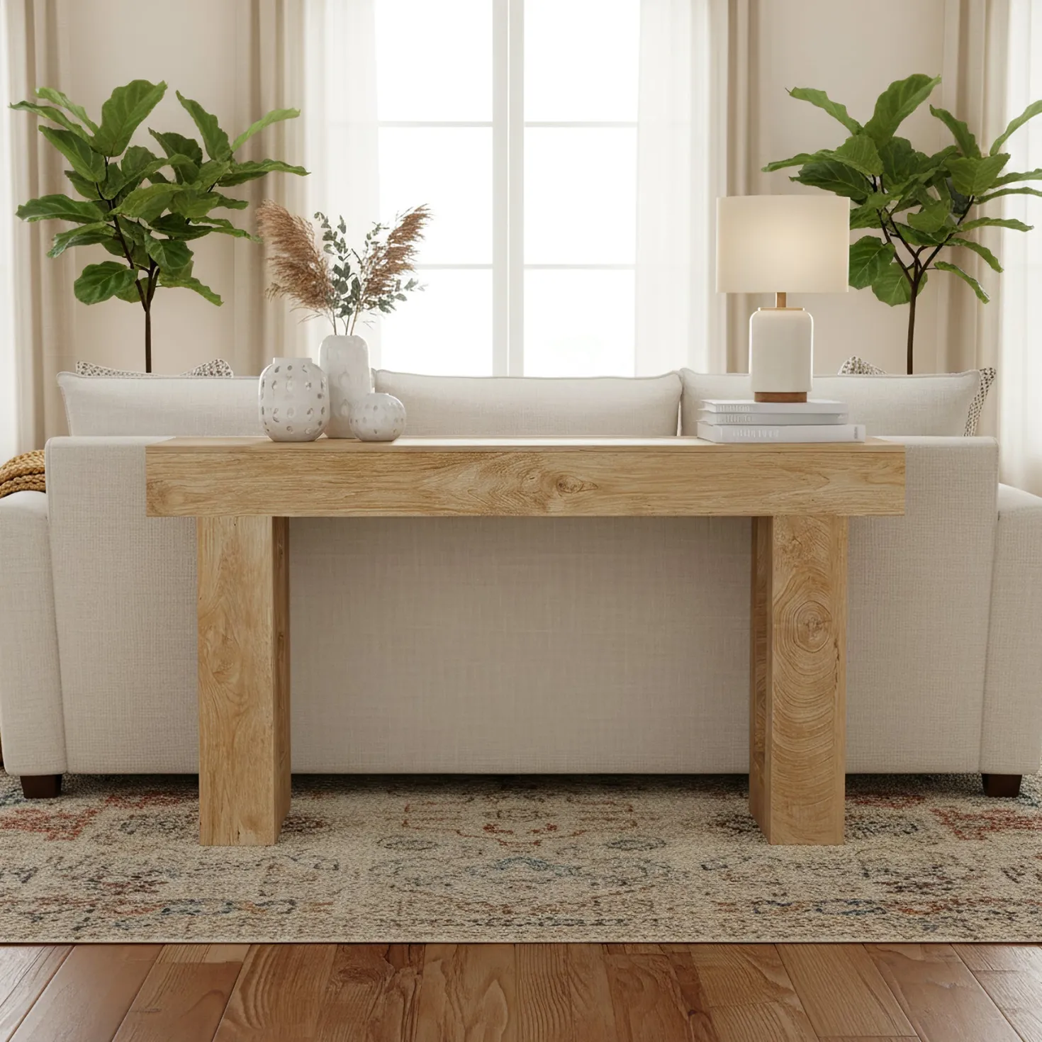 63" Farmhouse Console Table, Long Wooden Sofa Table for Entryway