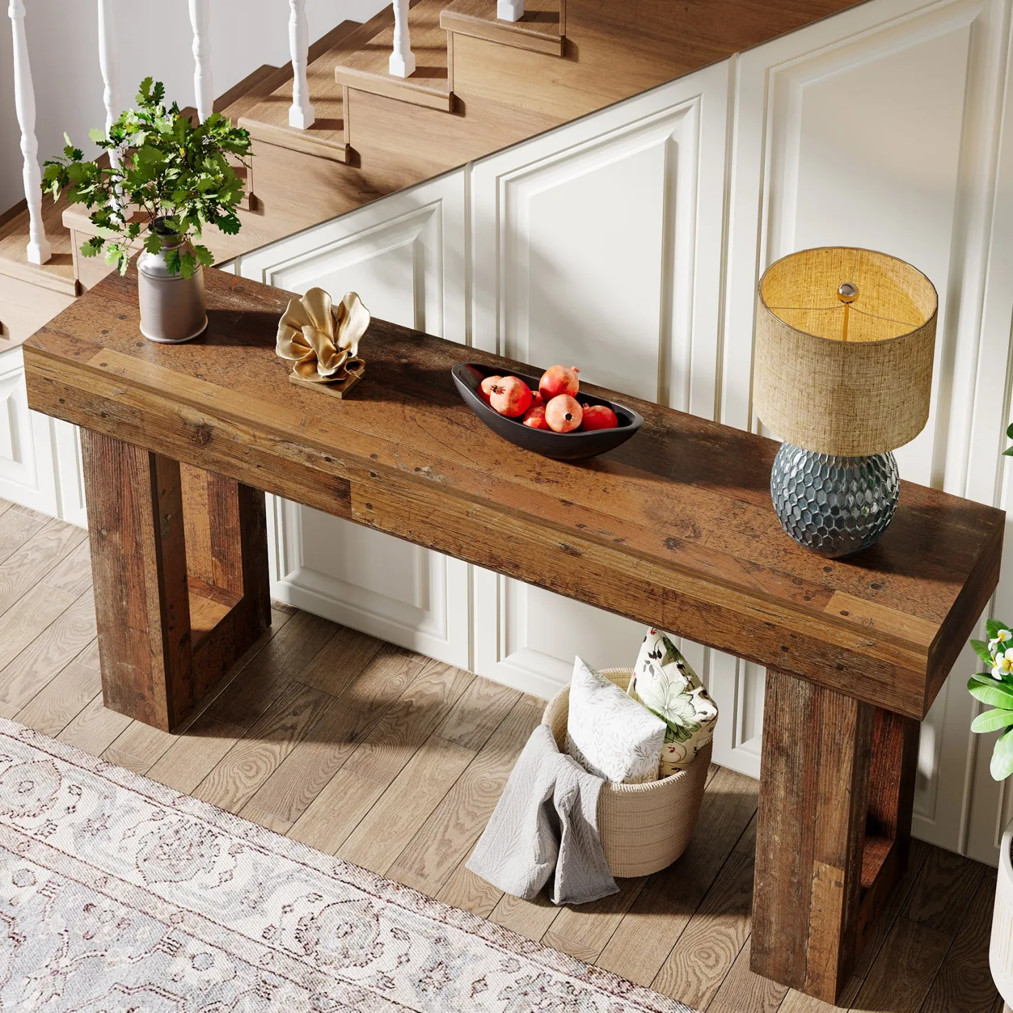 63" Farmhouse Console Table, Long Wooden Sofa Table for Entryway