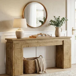 63" Farmhouse Console Table with Open Shelf, Narrow Sofa Table for Entryway, Hallway, or Behind Couch
