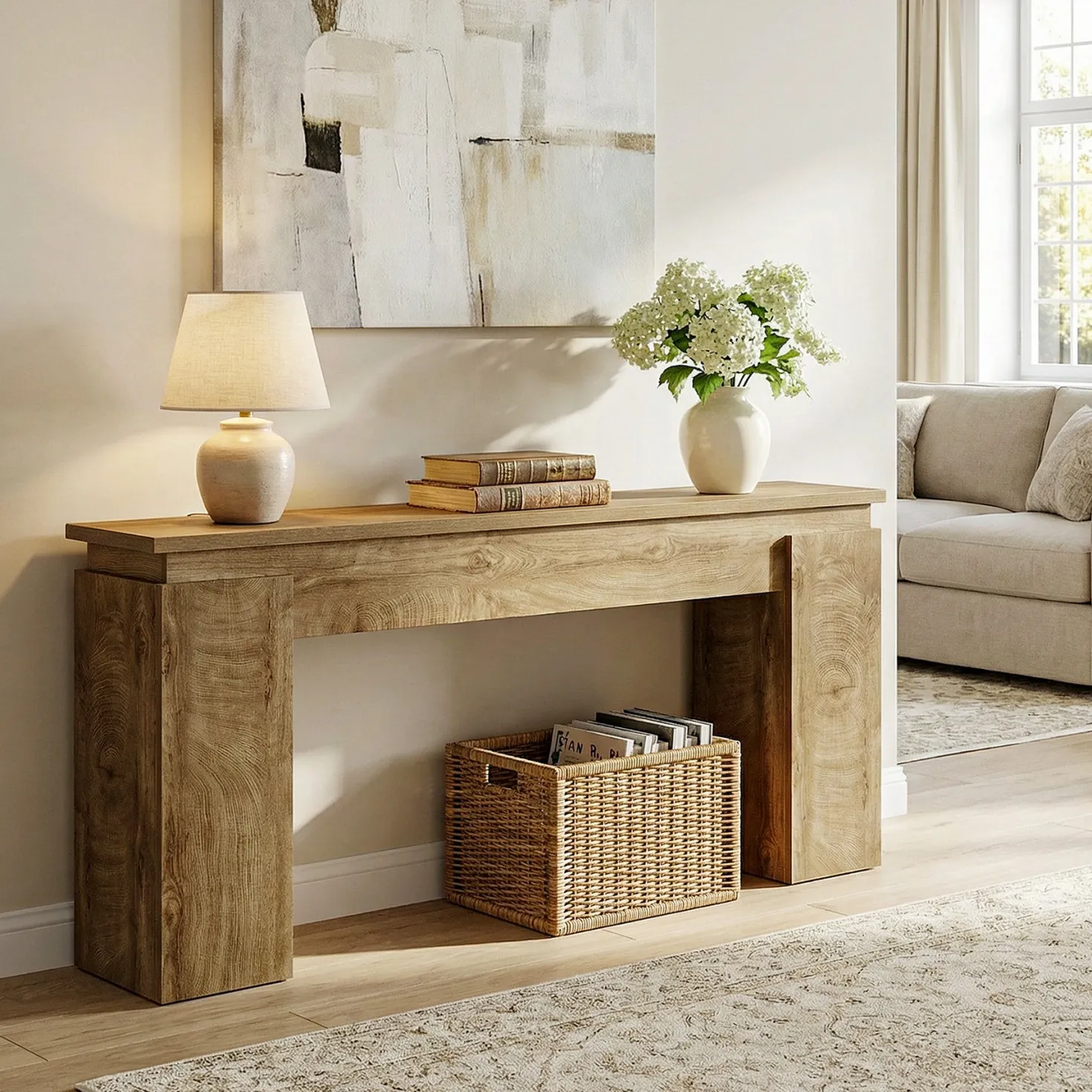 63" Farmhouse Console Table with Open Shelf, Narrow Sofa Table for Entryway, Hallway, or Behind Couch