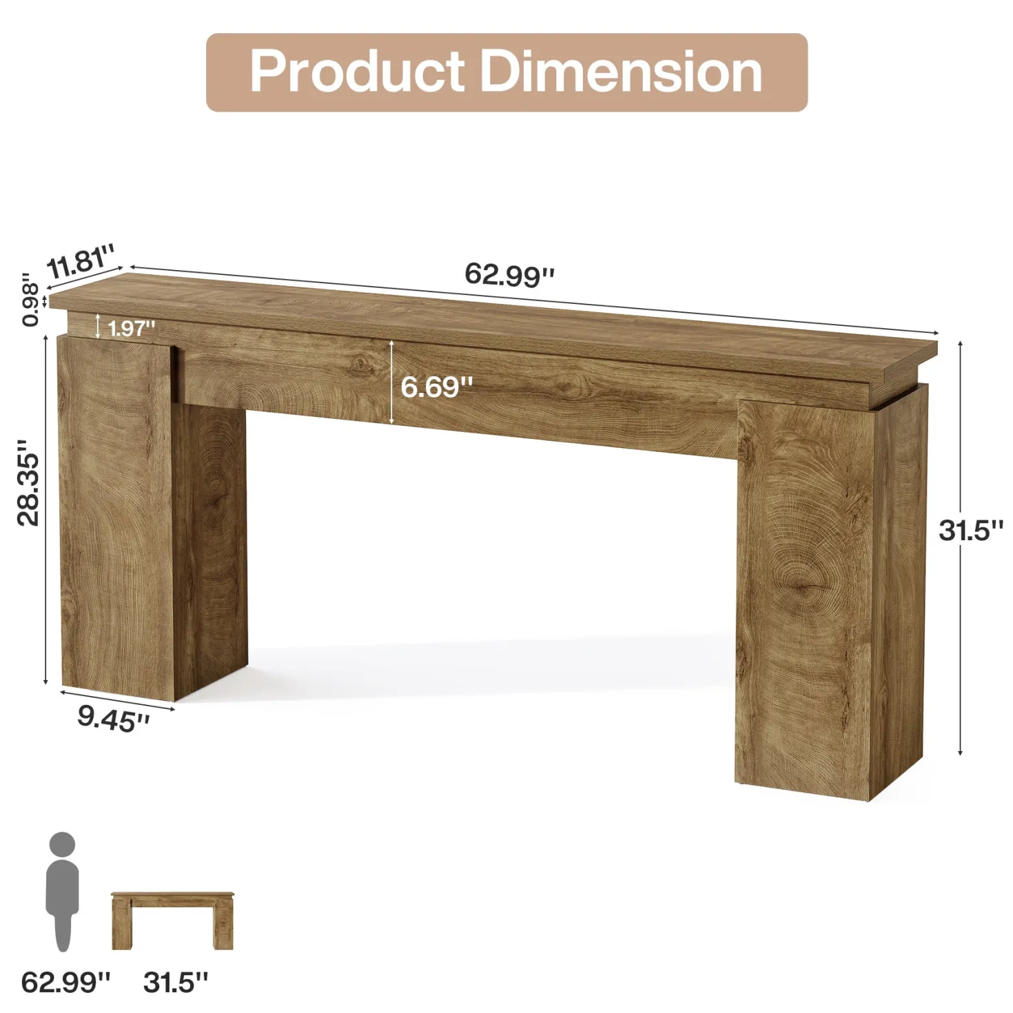 63" Farmhouse Console Table with Open Shelf, Narrow Sofa Table for Entryway, Hallway, or Behind Couch