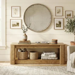 63" Farmhouse Console Table, Narrow Entryway & Sofa Table with Open Lower Shelf