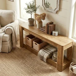 63" Farmhouse Console Table, Narrow Entryway & Sofa Table with Open Lower Shelf