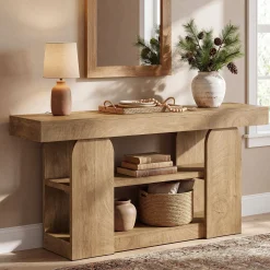 63" Farmhouse Console Table with Storage Shelves, 3-Tier Narrow Entryway Sofa Table for Hallway & Living Room