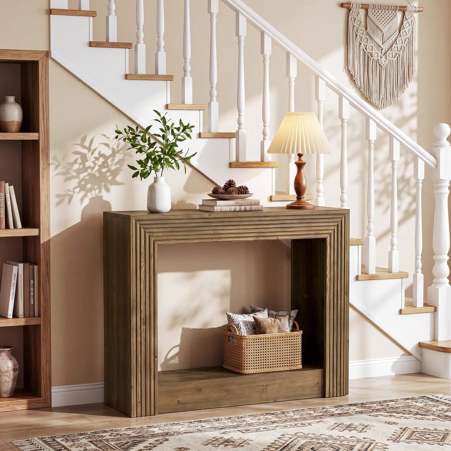 41" Farmhouse Console Table with Storage, Narrow 2-Tier Sofa Table for Entryway or Behind Couch