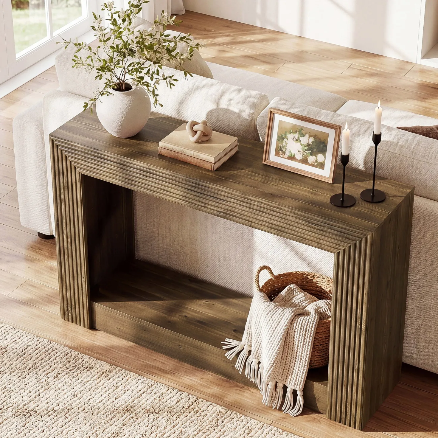 41" Farmhouse Console Table with Storage, Narrow 2-Tier Sofa Table for Entryway or Behind Couch