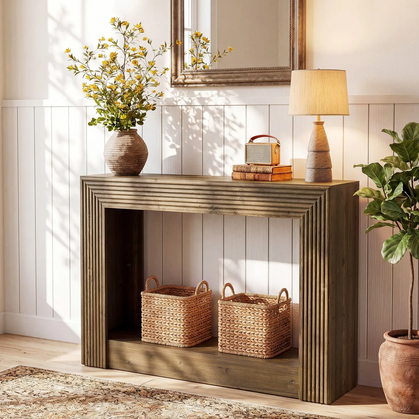 41" Farmhouse Console Table with Storage, Narrow 2-Tier Sofa Table for Entryway or Behind Couch