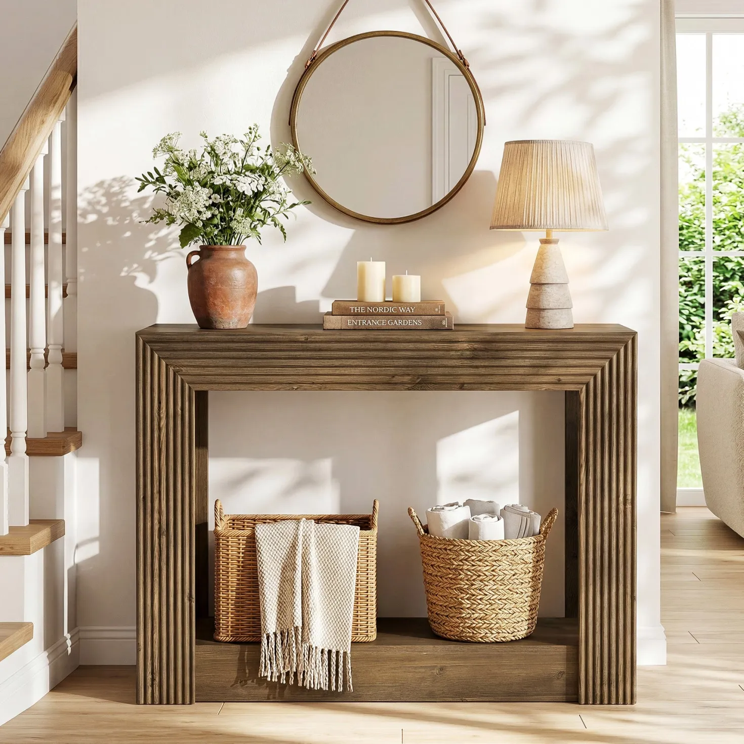 41" Farmhouse Console Table with Storage, Narrow 2-Tier Sofa Table for Entryway or Behind Couch