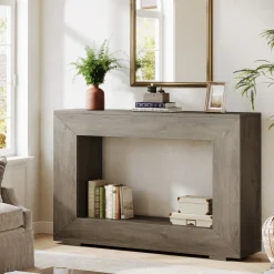 47" Farmhouse Console Table with Industrial Storage, Entryway Accent for Living Room & Entrance