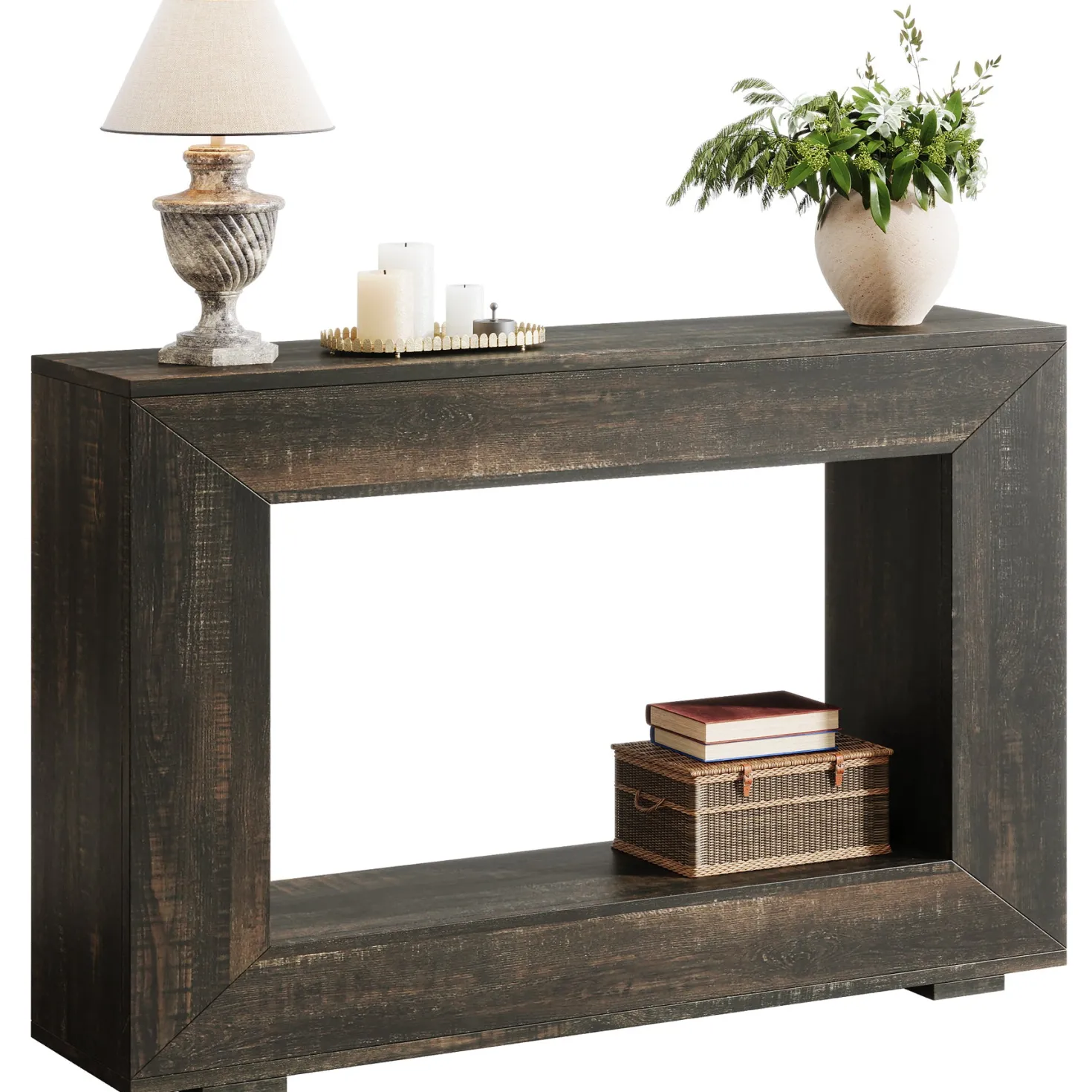 47" Farmhouse Console Table with Industrial Storage, Entryway Accent for Living Room & Entrance