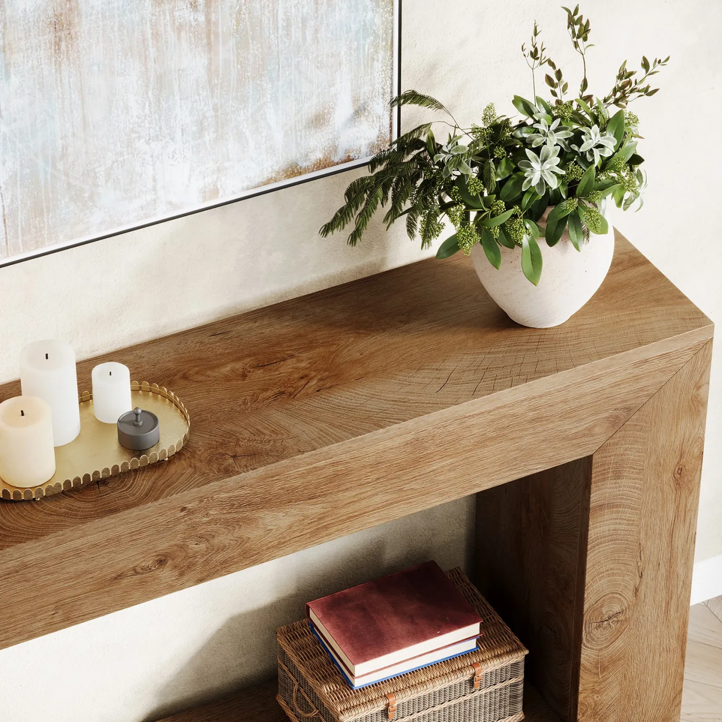 47" Farmhouse Console Table with Industrial Storage, Entryway Accent for Living Room & Entrance