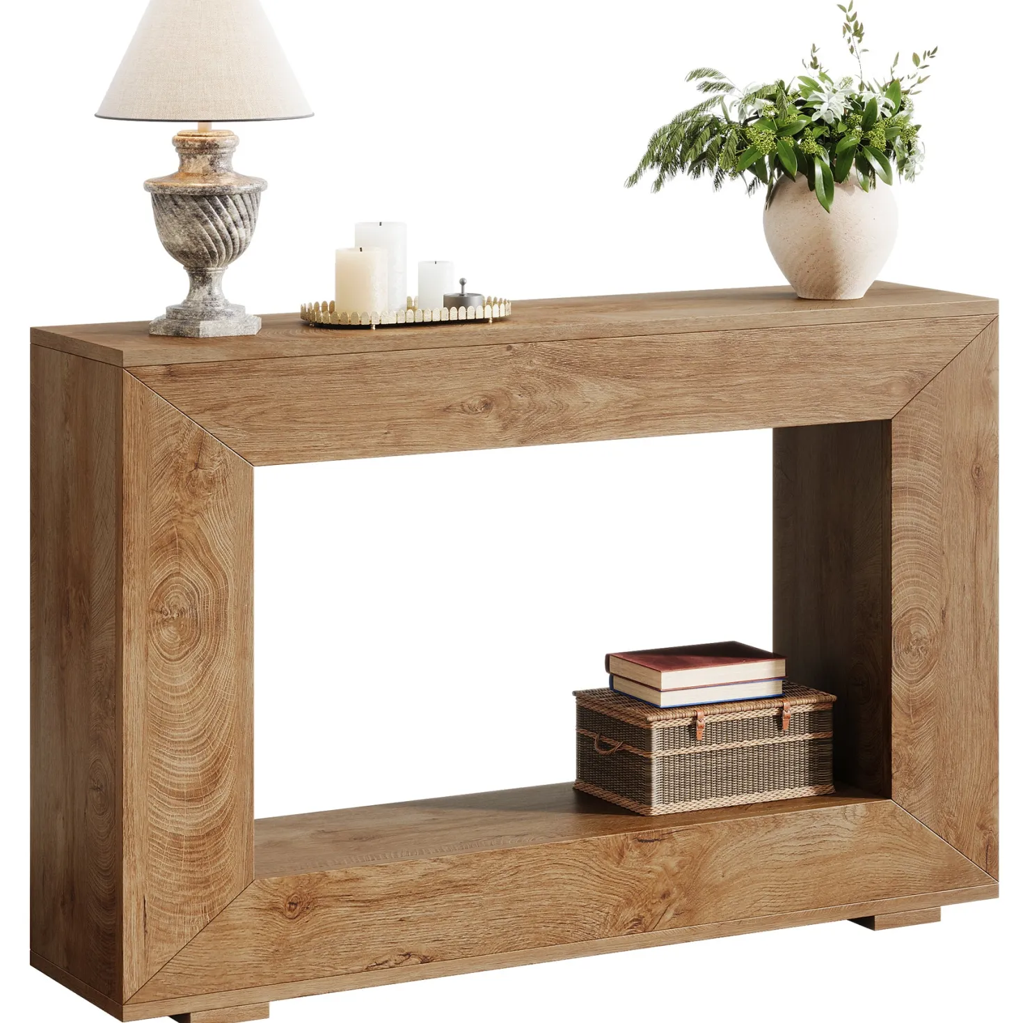 47" Farmhouse Console Table with Industrial Storage, Entryway Accent for Living Room & Entrance