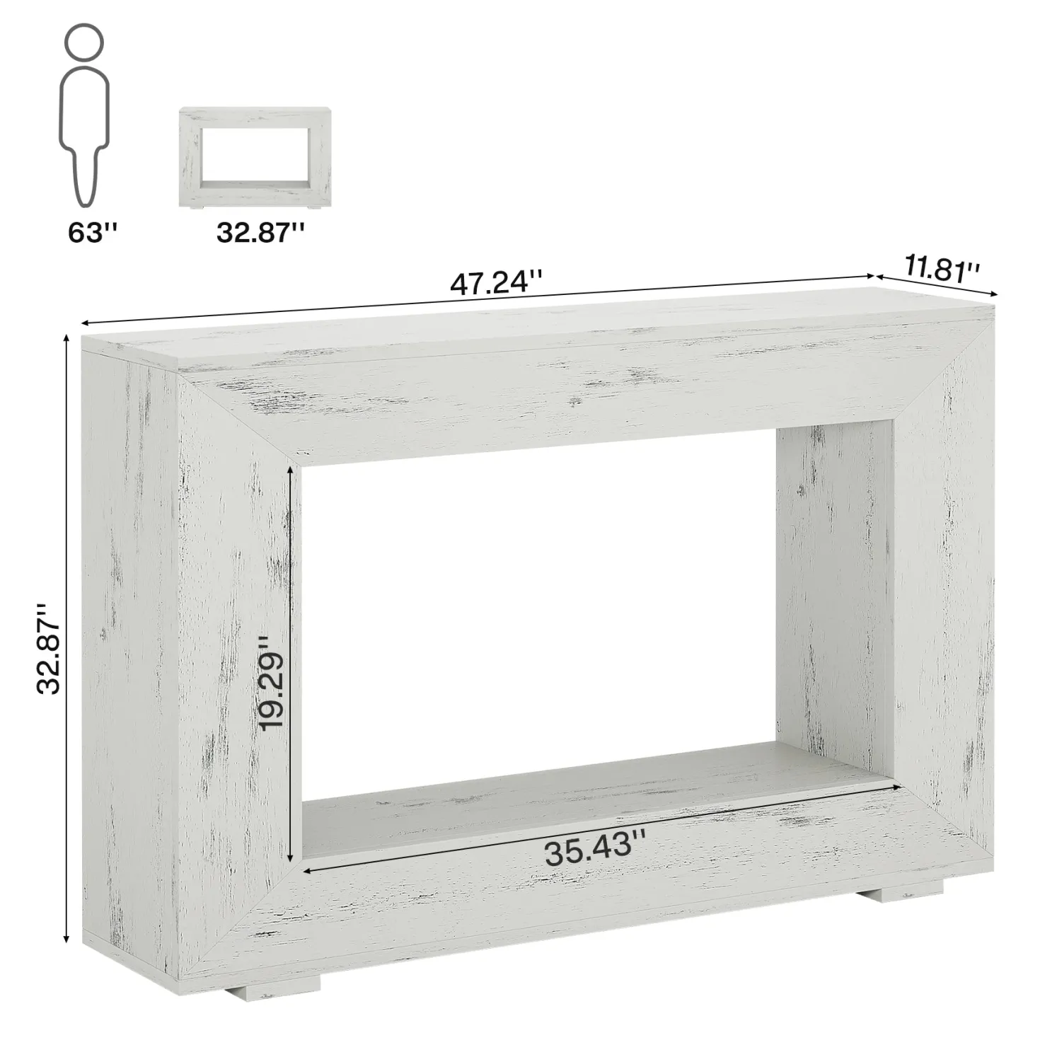 47" Farmhouse Console Table with Industrial Storage, Entryway Accent for Living Room & Entrance