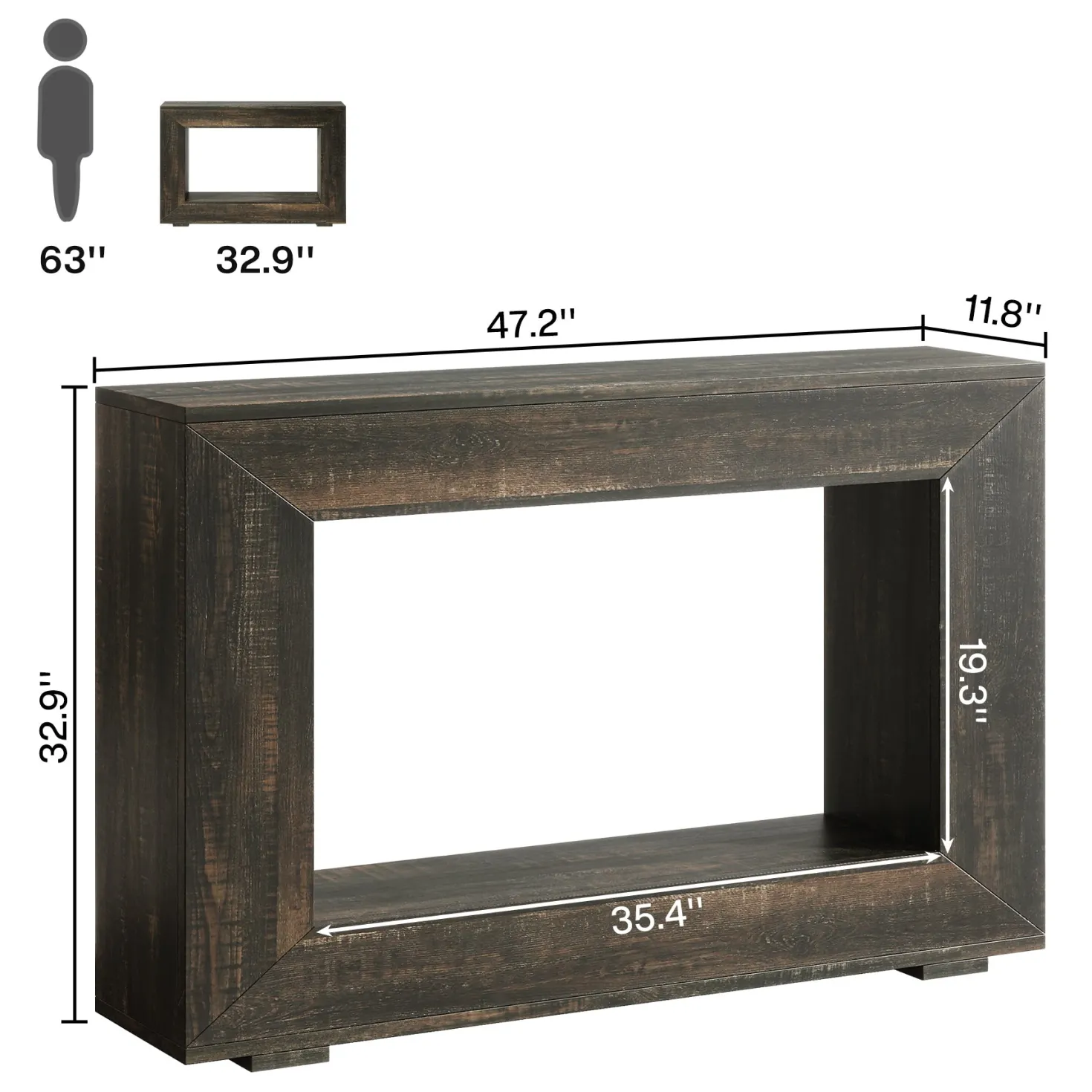47" Farmhouse Console Table with Industrial Storage, Entryway Accent for Living Room & Entrance