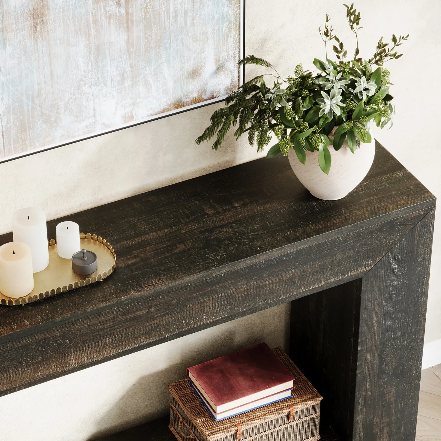 47" Farmhouse Console Table with Industrial Storage, Entryway Accent for Living Room & Entrance
