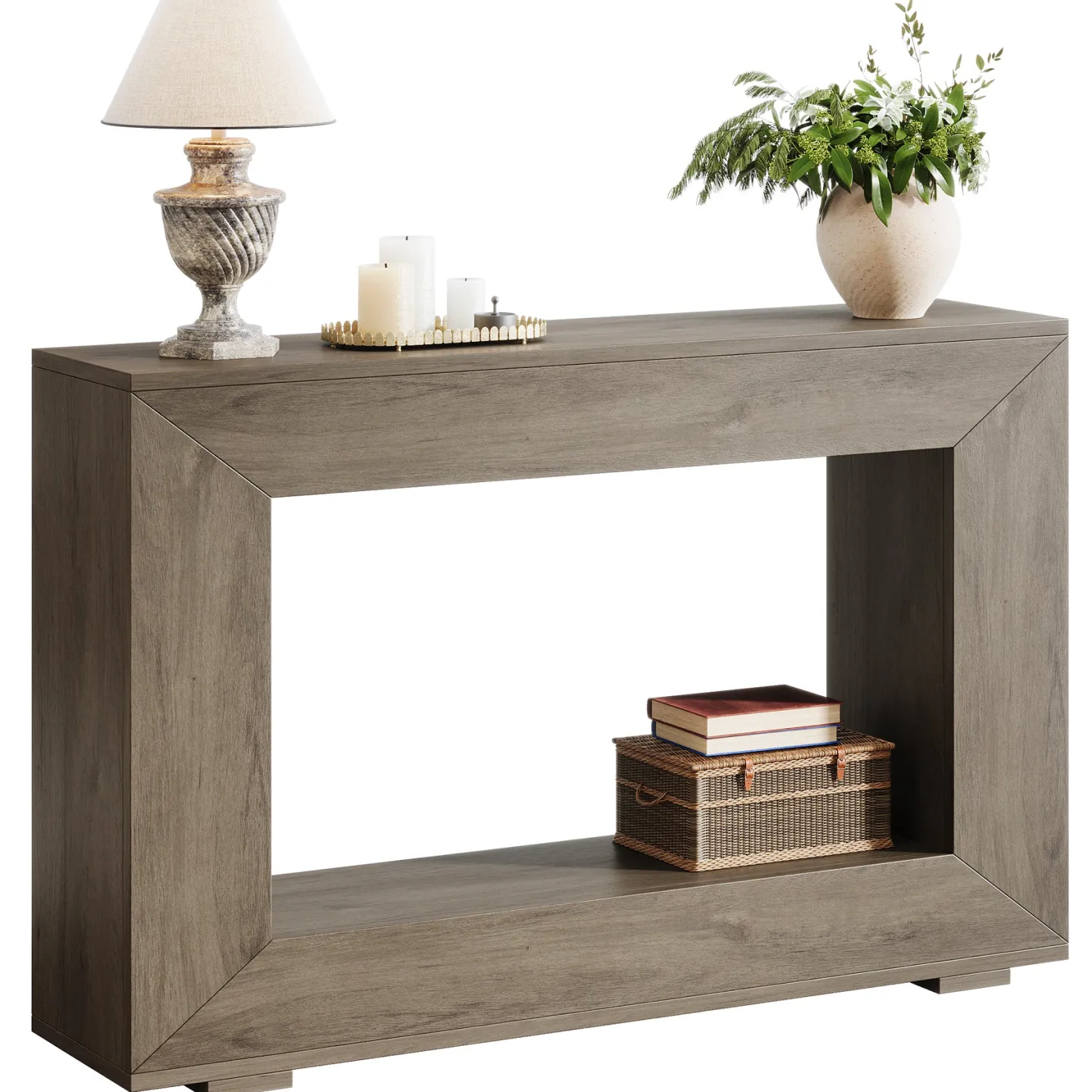 47" Farmhouse Console Table with Industrial Storage, Entryway Accent for Living Room & Entrance