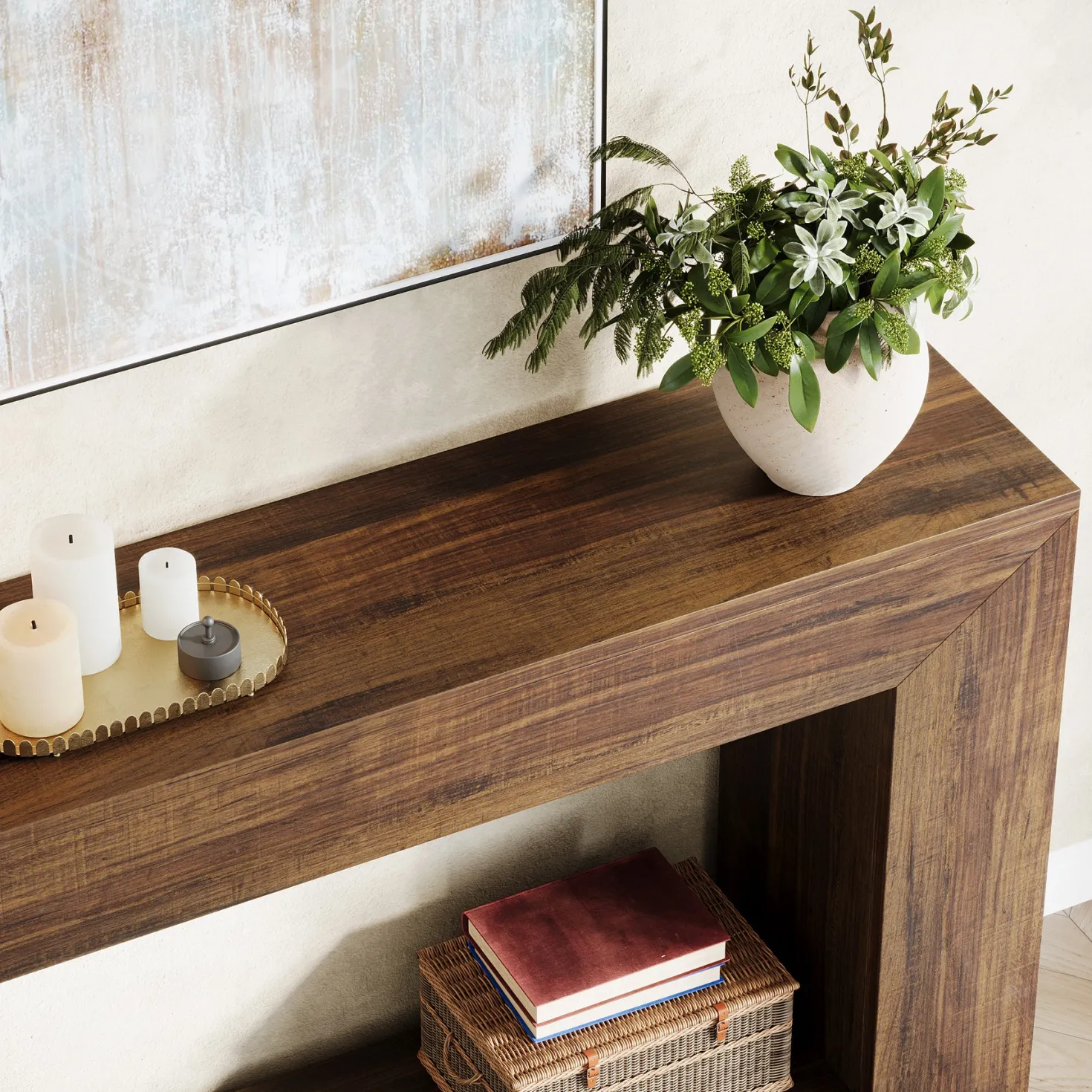 47" Farmhouse Console Table with Industrial Storage, Entryway Accent for Living Room & Entrance