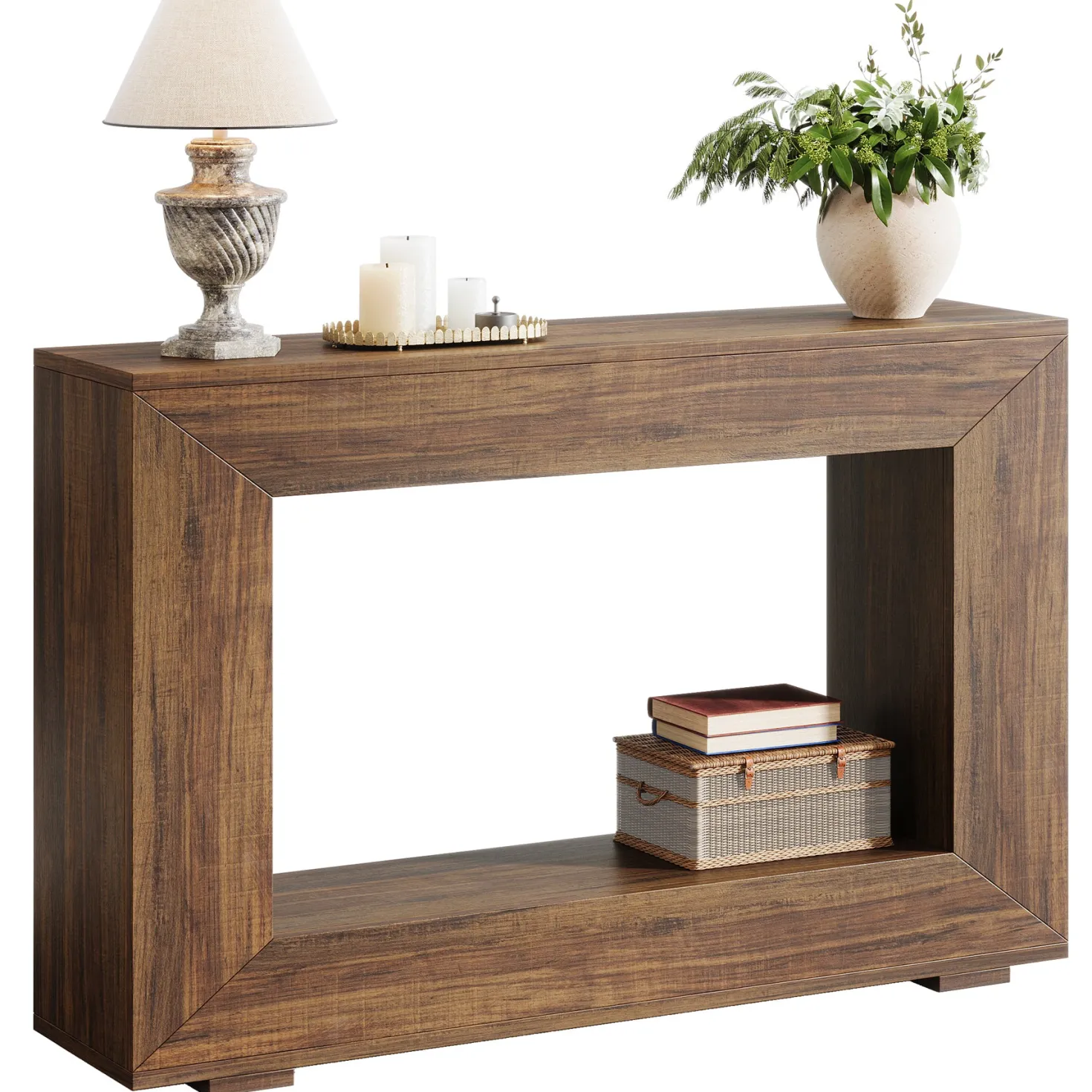47" Farmhouse Console Table with Industrial Storage, Entryway Accent for Living Room & Entrance