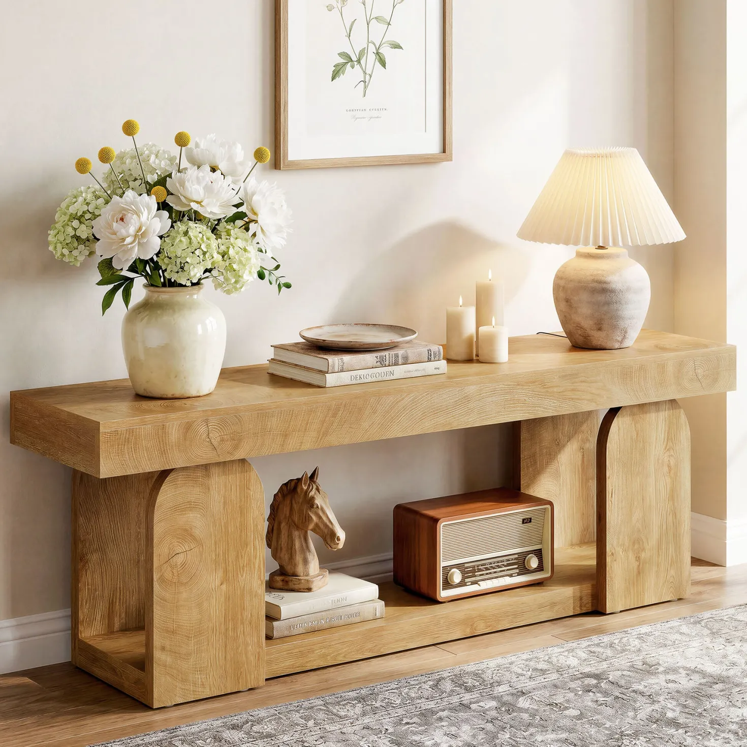 63" Farmhouse Console Table with 2-Tier Storage, Wooden Entryway Sofa Table for Hallway & Living Room