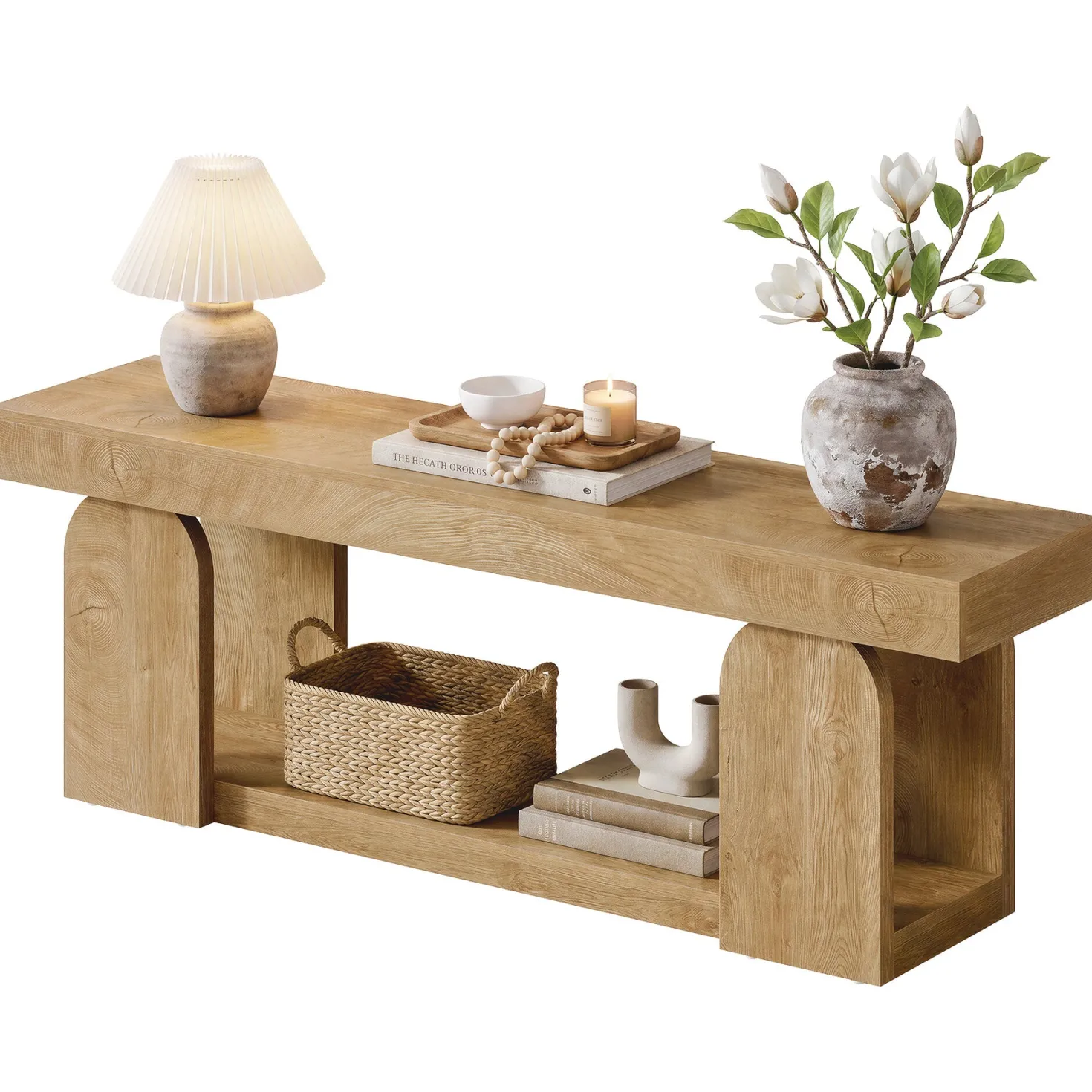 63" Farmhouse Console Table with 2-Tier Storage, Wooden Entryway Sofa Table for Hallway & Living Room