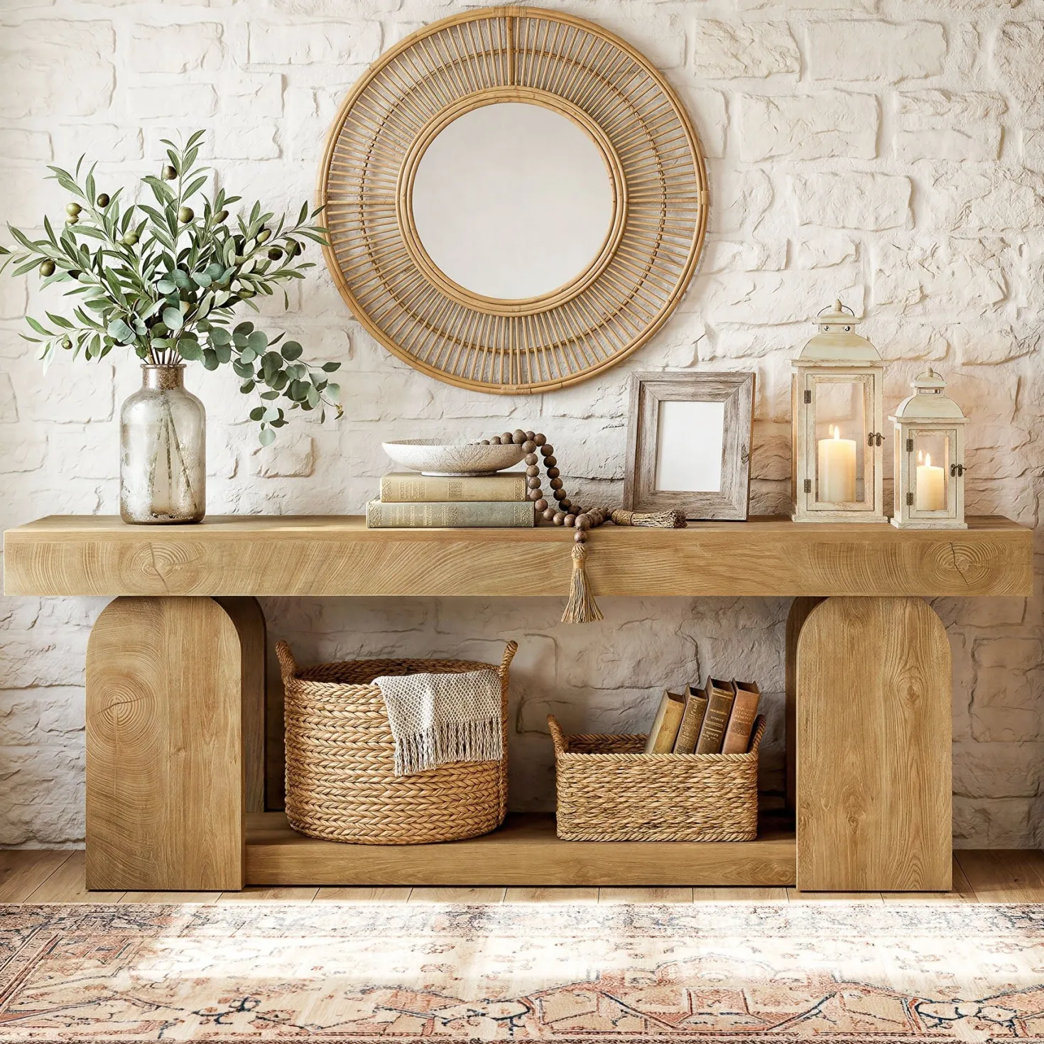 63" Farmhouse Console Table with 2-Tier Storage, Wooden Entryway Sofa Table for Hallway & Living Room