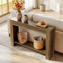 41.3” Farmhouse Console Table with 2-Tier Shelf, Narrow Entryway Sofa Table with Storage