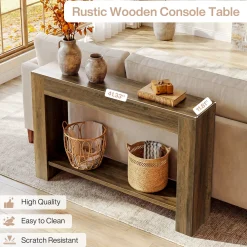 41.3” Farmhouse Console Table with 2-Tier Shelf, Narrow Entryway Sofa Table with Storage