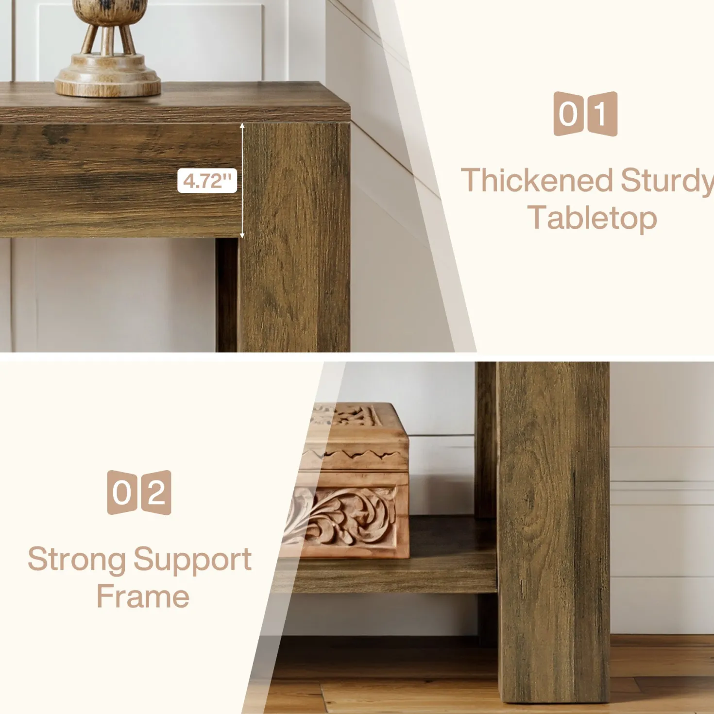 41.3” Farmhouse Console Table with 2-Tier Shelf, Narrow Entryway Sofa Table with Storage
